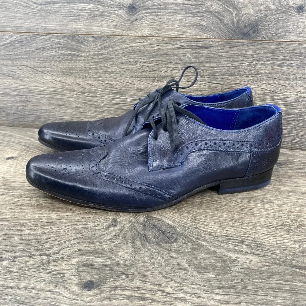 Ted Baker Hann Wingtip Oxford Mens 7 Navy Blue Leather Brogue Dress Shoes